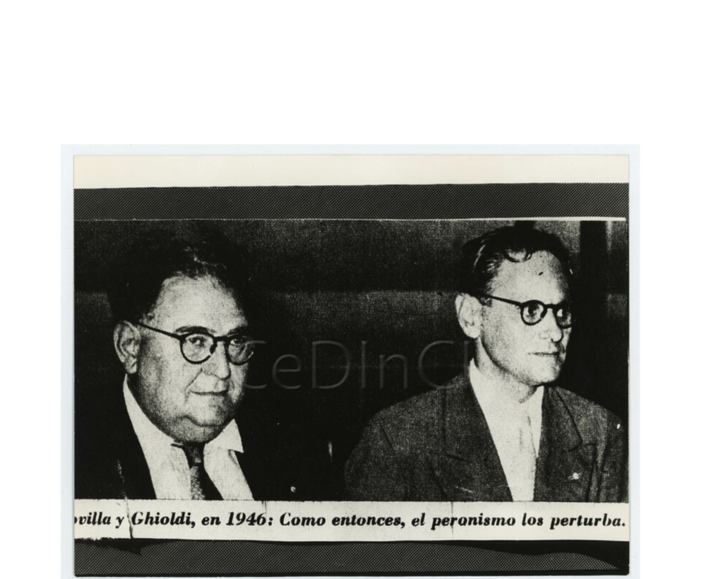 Fotografía en blanco y negro de Victorio Codovilla y Rodolfo Ghioldi, dirigentes históricos del Partido Comunista de la Argentina.