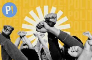 Imagen de capa con personas levantando los brazos representando la justicia social.